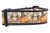 A brown dog collar with a Thanksgiving-themed pattern. The pattern features turkeys, pumpkins, and fall leaves on a white background. 