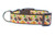 A brown dog collar with a pale orange background and a pattern of turkeys, pilgrim hats, pumpkins, corn and leaves.