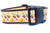 A brown dog collar with a pale orange background and a pattern of turkeys, pilgrim hats, pumpkins, corn and leaves.