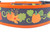 Orange dog collar with a pumpkin and leaf pattern.