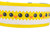 A yellow dog collar with an eggshell border and peeping chicks.