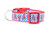 Collar with a white and blue gingham pattern featuring red crawfish or lobsters.