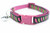 Cat collar with glitter pink and lime chili peppers on black ribbon with rose nylon webbing.