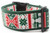 Nordic inspired design with reindeer and snowflakes on 2 inch wide forest green nylon.