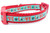 Glittery dog collars with red nylon and aqua background and word " Love" and paws.