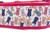 Rose pink and bluish purple bunnies and carrots on w white background with 2 inch wide rose pink nylon webbing. 