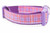 Plaid print on purple ribbon and 1 inch wide purple nylon.  Plaid lines are glittery.  