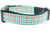 Plaid print on aqua ribbon and 1 inch wide black nylon.  Plaid lines are glittery.  