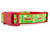 1 inch wide dog collar with "I ate Santa's cookies" on green ribbon and red nylon