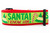 2 inch wide red dog collar with "Santa I Know Him" on green ribbon with elf hat and candy cane.