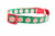 Cat collar with glittery peppermints on green ribbon and red nylon with a red buckle.