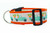 Orange dog collar with aqua pickup truck carrying carrots and a cute bunny butt.
