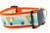 Orange dog collar with aqua pickup truck carrying carrots and a cute bunny butt.