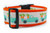 Orange dog collar with aqua pickup truck carrying carrots and a cute bunny butt.