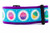 Cute cupcake dog collar with sprinkle covered cupcakes and glittery silver polka dot on blue ribbon and 2 inch wide purple nylon.