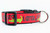 Lator gator dog collar with 1 inch wide black nylon and red ribbon with alligators with words Lator Gator in black.