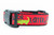 Lator gator dog collar with 1 inch wide black nylon and red ribbon with alligators with words Lator Gator in black.