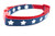Patriotic cat collar with red nylon and glittery white stars on a navy blue background. Patriotic cat collar with red nylon and glittery white stars on a navy blue background.