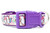 1 inch wide purple collar with kissing unicorns on a water color rainbow background with gold stars.