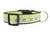 1 inch wide collar with black nylon and glittering tombstones with RIP and a lime green background.