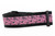 1.5 inch wide collar with black nylon and leopard hearts on a pink background