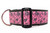 2 inch wide collar with black nylon and leopard hearts on a pink background