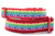 Collar with red nylon and a glow in the dark paw and bone design on rainbow ribbon.  Top is 1 inch wide and bottom is 1.5 inch wide.