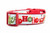 1 inch wide collar with red nylon and Santa Claus riding in his sleigh, "Ho Ho Ho" text, and colorful Christmas ornaments and trees set against a light blue background