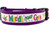 Mardi Gras themed 1.5 inch wide collar with purple nylon and white ribbon patterned with pirates, masks, and joker hats all in traditional mardi gras colors.