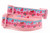 A light-pink nylon dog collar featuring a decorative ribbon with a pattern of pink plaid pickup trucks carrying glittery hearts. The background of the ribbon has a blue and pink gradient.