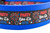 A vibrant blue nylon dog collar featuring a black patterned ribbon that reads "Party like it's 1776" surrounded by red, white, and blue fireworks and stars.