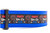 A vibrant blue nylon dog collar featuring a black patterned ribbon that reads "Party like it's 1776" surrounded by red, white, and blue fireworks and stars.