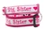 Pink and white dog collar with words "Big Sister" repeating with a rose pink nylon.