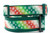 Holiday dog collar featuring a red and green gradient ribbon pattern with white snowflakes stitched onto dark green webbing