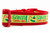 Holiday dog collar with red nylon and a lime green background with candy cane, elf hat and the phrase "Santa I know him!"