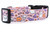 Collar with ghosts, pumpkins, bats, skulls, witch hats and candy all printed on a pale pink polyester webbing.  