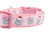 Pink dog collar with a snowflake pattern and santa and bow wearing hippos