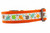 Multicolored fall leaves in brown, orange, lime and blue with swirls on an orange nylon.