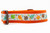 Multicolored fall leaves in brown, orange, lime and blue with swirls on an orange nylon.