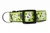 Lime green collar with black and white voodoo dolls along with spiders and moons.