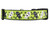 Lime green collar with black and white voodoo dolls along with spiders and moons.
