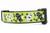 Lime green collar with black and white voodoo dolls along with spiders and moons.