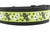 Lime green collar with black and white voodoo dolls along with spiders and moons.