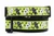 Lime green collar with black and white voodoo dolls along with spiders and moons.