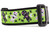 Lime green collar with black and white voodoo dolls along with spiders and moons.