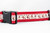 Red dog collar with a repeating pattern of reindeer wearing Santa hats. 