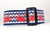 Dog collar with navy chevron pattern and dancing red crabs on navy blue nylon.