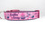 Pink and navy blue collar with words "Sailin' Away" along with whales, anchors, and life rafts