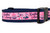 Pink and navy blue collar with words "Sailin' Away" along with whales, anchors, and life rafts