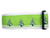 Snowy trees on a polka dot background and lime green ribbon.